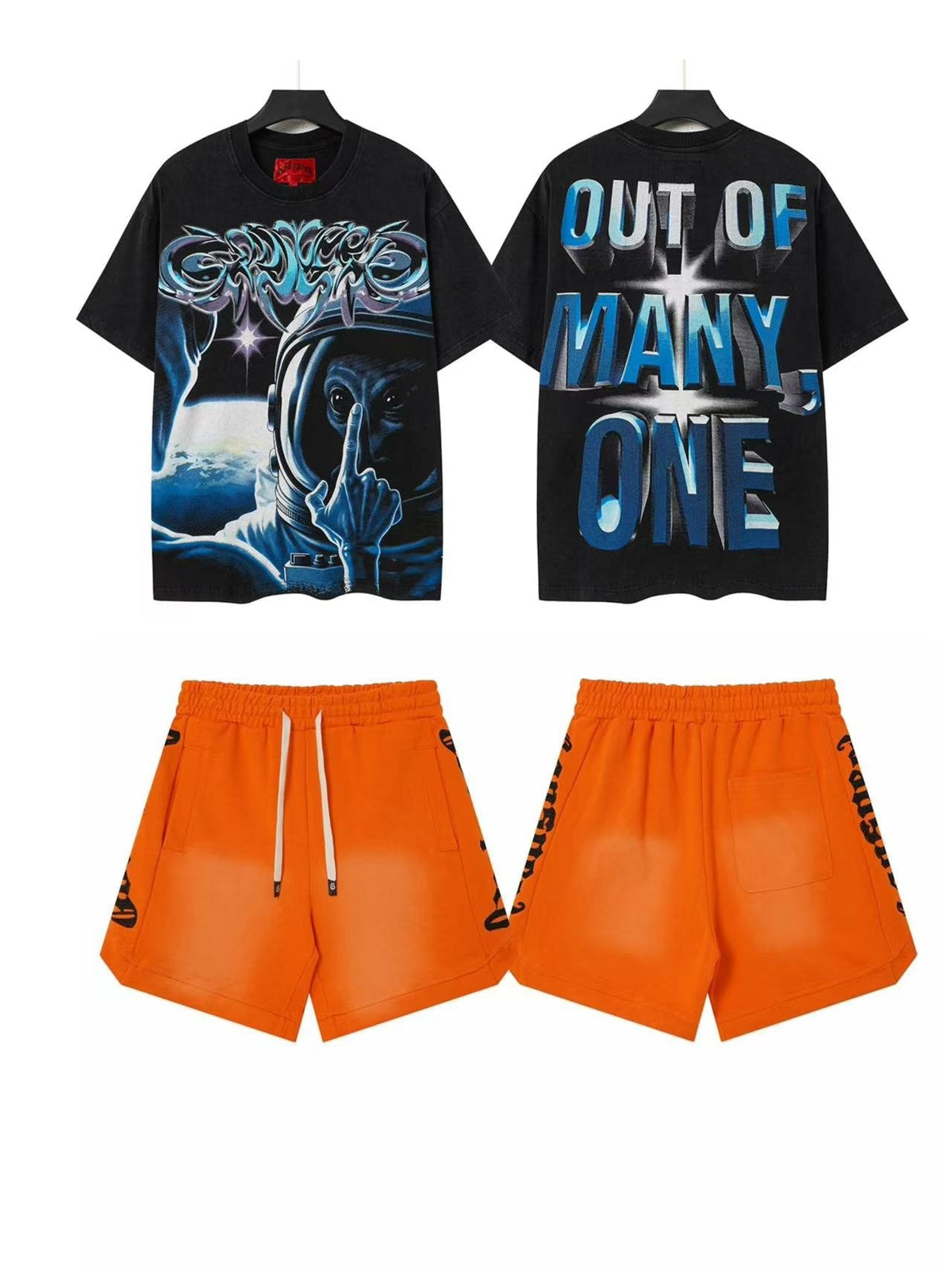 Godspeed Space Basketball Out Of Many One T-Shirt & Shorts Set ¡ª front
